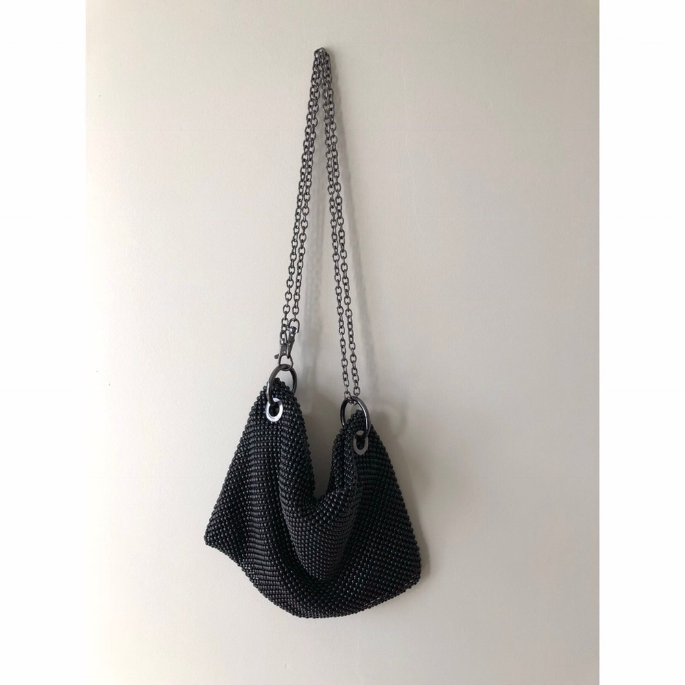 Black Beaded Shoulder Bag or Crossbody Purse Chain Strap